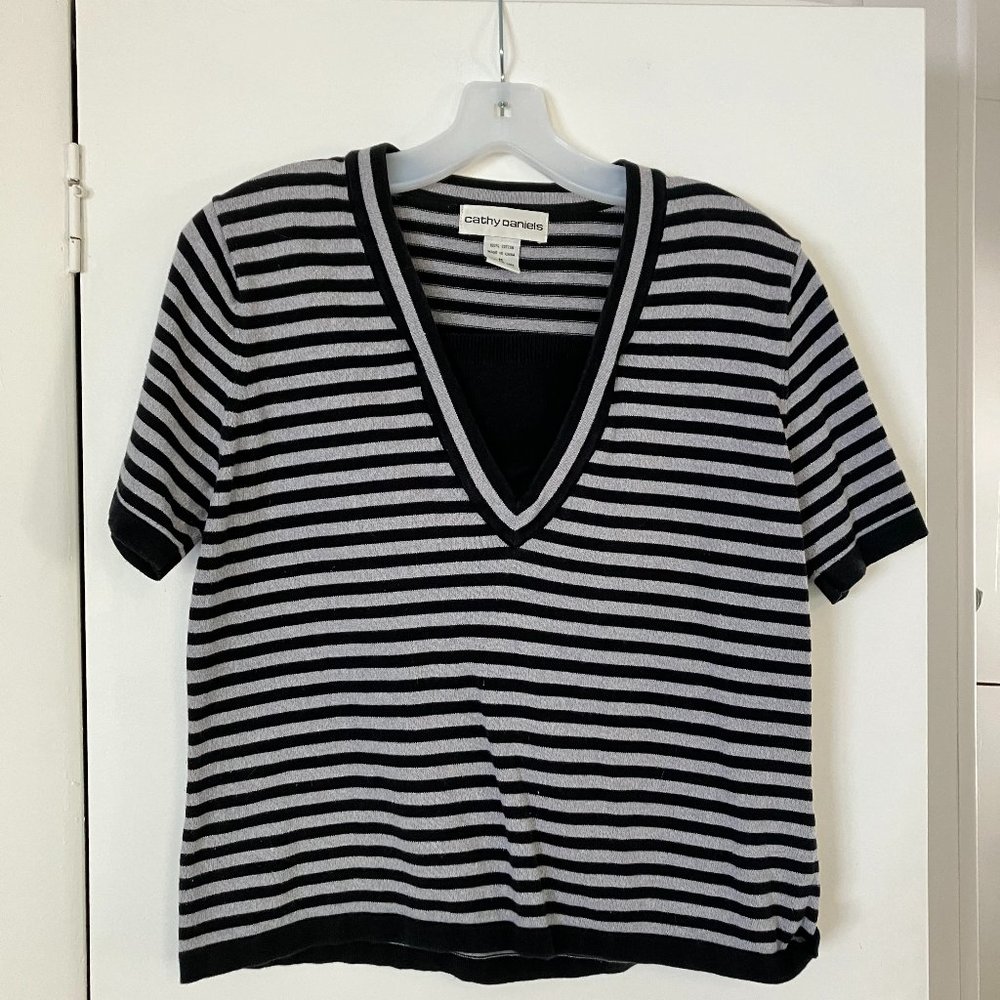 COPY - Black and White Striped Knit Top Size M